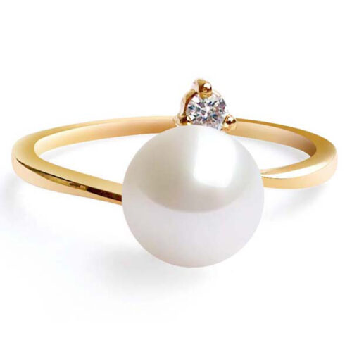 7-8mm AAA Round Pearl Ring, 14K Solid Gold
