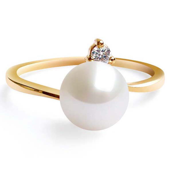 7-8mm AAA Real Round Pearl Ring in 14K Solid Gold