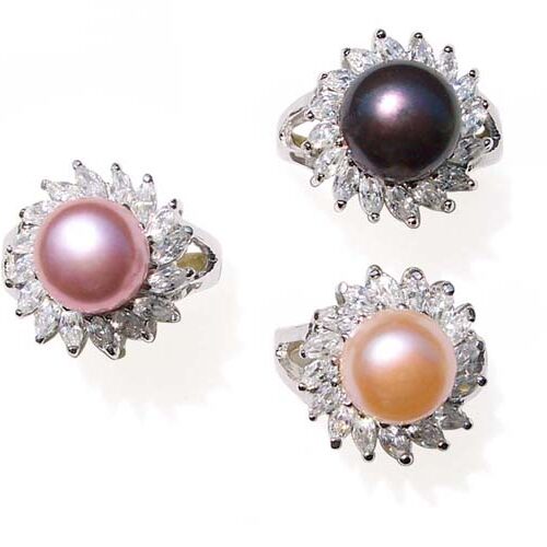 Lavender, Black and Pink 10-10.5mm Pearl SS Ring