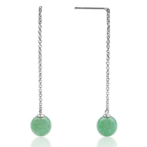 Green Jade 8-9mm Dangle Earrings, 925 Sterling Silver