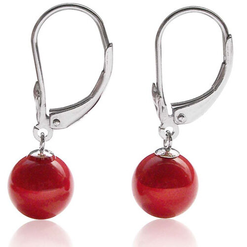 Red Coral 8-9mm Silver Leverback Earrings