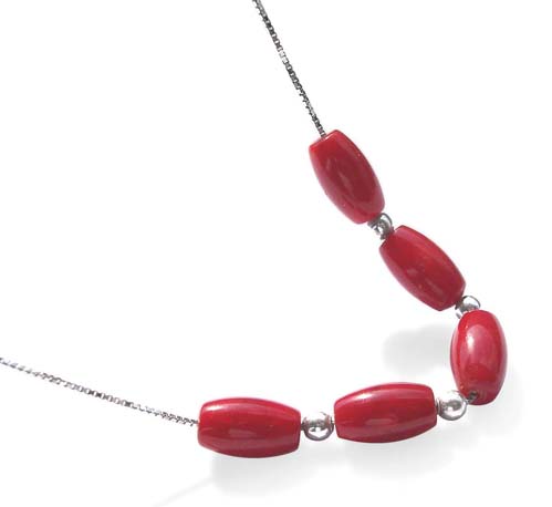 Red 5.5x10mm Rice Shaped Coral Beads Pendant in 925 Sterling Silver