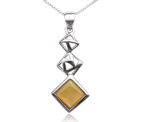 Yellow Cascading Square Seashell Pendant in 925 SS