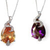 Champagne and Purple Large Drop Shaped and Tiny Round CZ Diamonds Silver Pendants