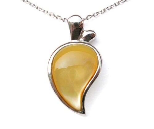 Yellow Half Heart Shaped Seashell Pendant in 925 SS