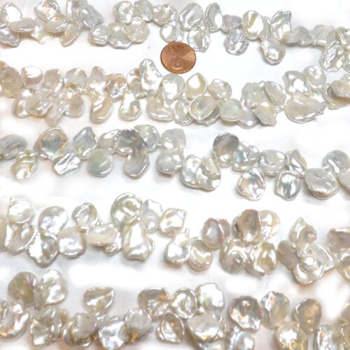 Large and Thin 13-14mm White Keshi Pearl Strand On Sale