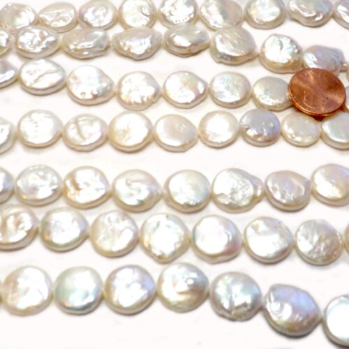 White 12-13mm Round Coin Pearl Strand