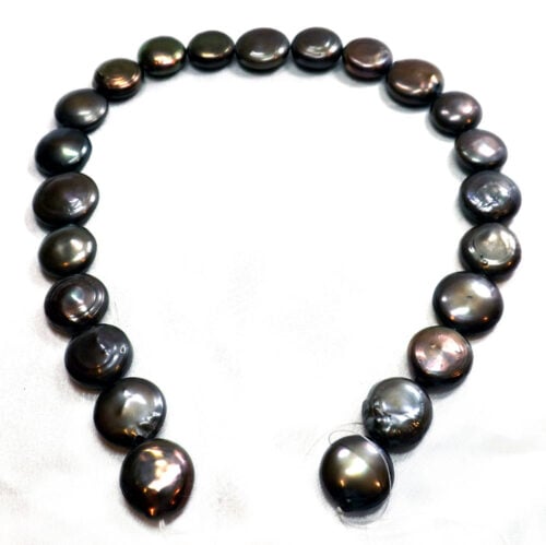 Huge 15-16mm AA Round Coin Pearl Strand, Black Flat Pearls