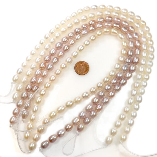 White and mauve High Quality 9-10mm Rice Pearls Larger Holes