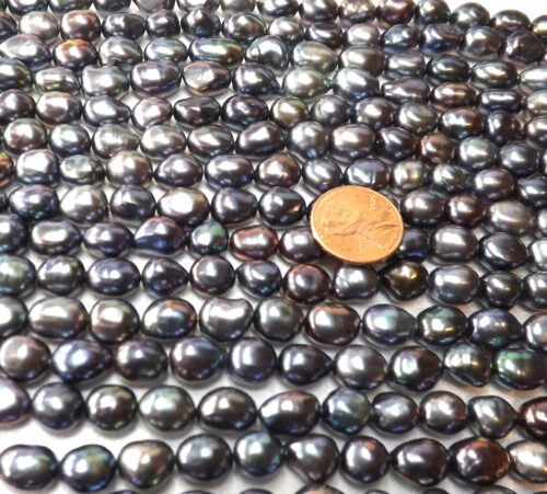 9-10mm Length Drilled Black Baroque Pearl Strand