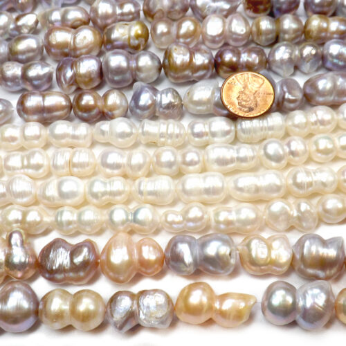 White, Mauve or multi-colored 9x16mm Length Drilled Peanut Pearl Strand