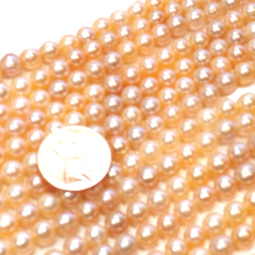 6-7mm Round AA+ Pink Pearls Strand Drilled Larger Holes