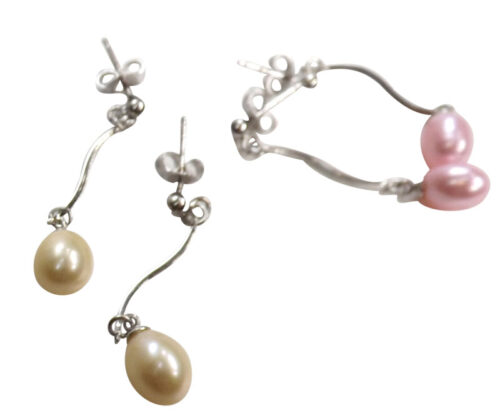 pink and champagne drop silver pearl earrings