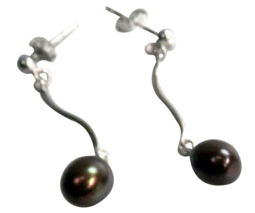black colored drop pearl silver earrings