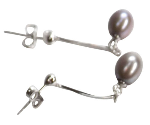 Grey colored drop pearl silver earrings