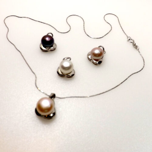 white, Pink, Mauve and Black 9.5mm Sterling Silver Pearl Pendants