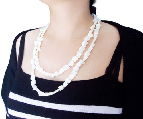 White Sea Shell Claspless Irregular Nugget Necklace, 48inch