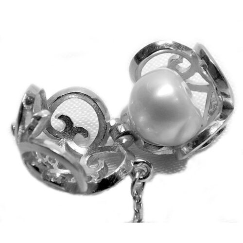 925 Sterling Silver Round Shaped Pearl Cage Pendant With 925 Sterling Silver Chain