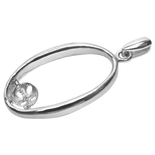 Large Oval Shaped Simple 925 Sterling Silver Pendant Setting
