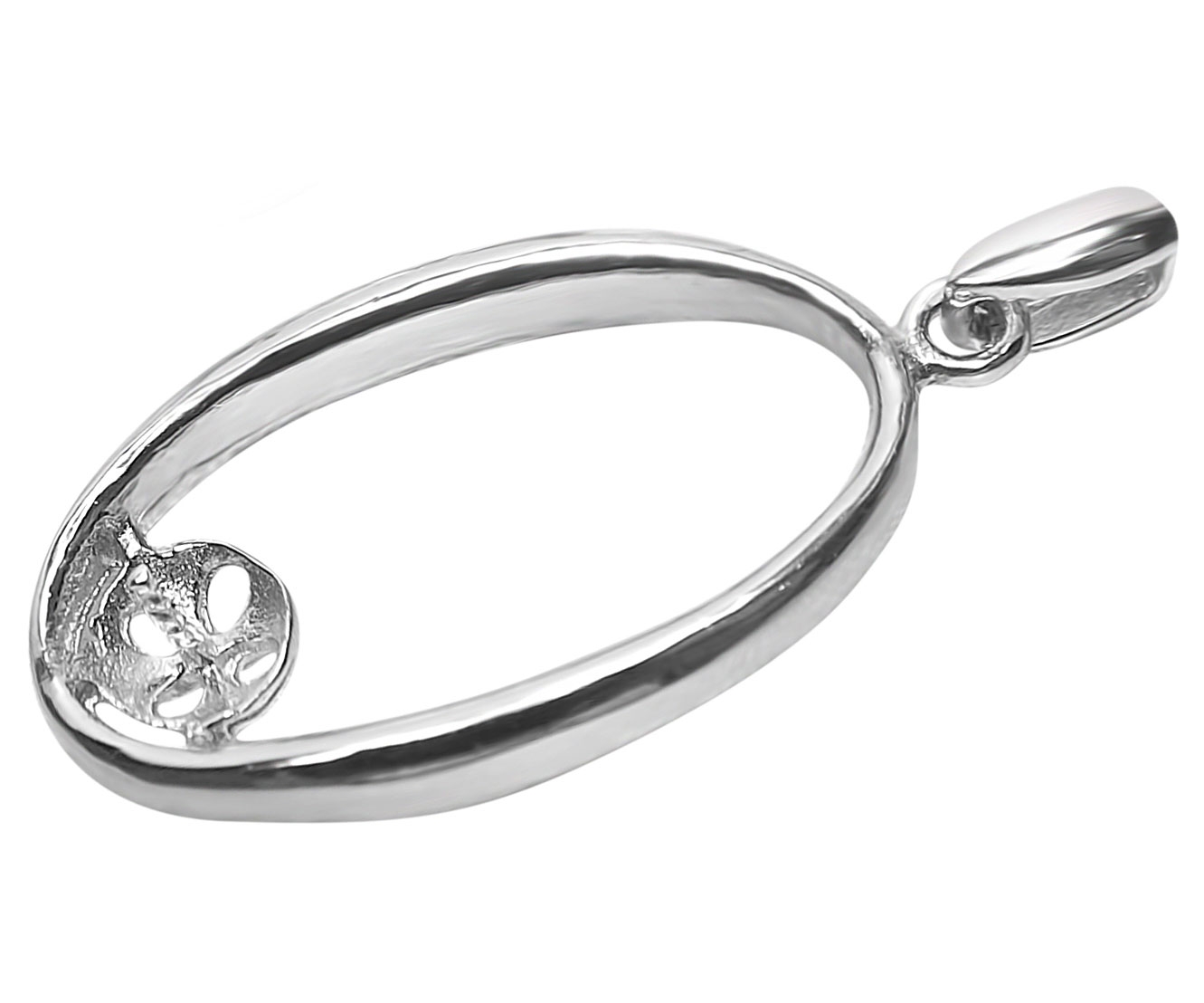 Large Oval Shaped Simple 925 Sterling Silver Pendant Setting