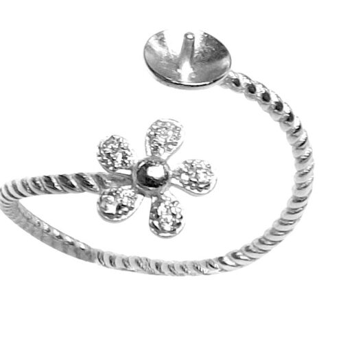 Flower Shaped 925 Sterling Silver Adjustable Ring Setting