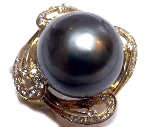 14KY Gold Tahitian Pearl Diamond Ring