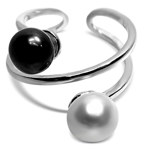 925S Silver Black and White Pearl Ring