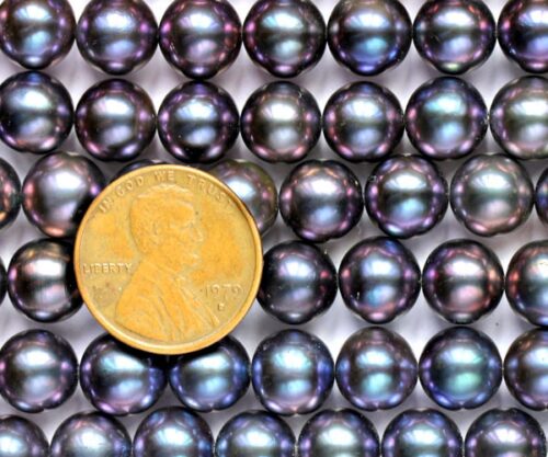 9-10mm peacock black round pearl strands