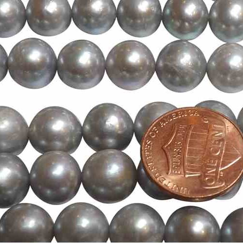 10-11mm Freshwater A Quality Gray Colored Round Pearl Strand