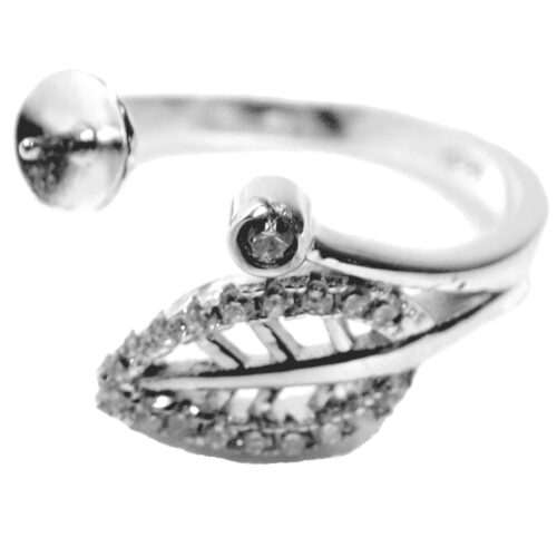 Leaf Designed Adjustable 925 Sterling Silver Ring Diamond Setting