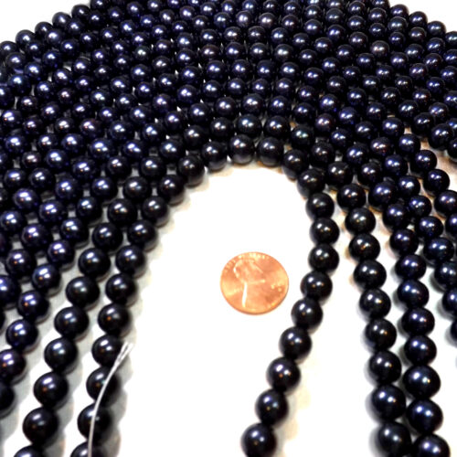 9-10mm black round pearl strands
