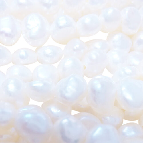 6-7mm Baroque Pearl Strands in White, 1.3mm Larger Hole