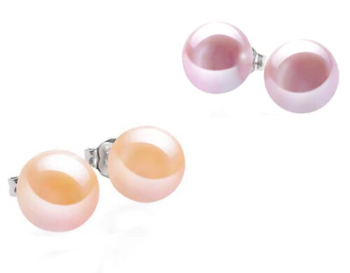 6mm truly round pink and mauve colored pearl silver earring studs