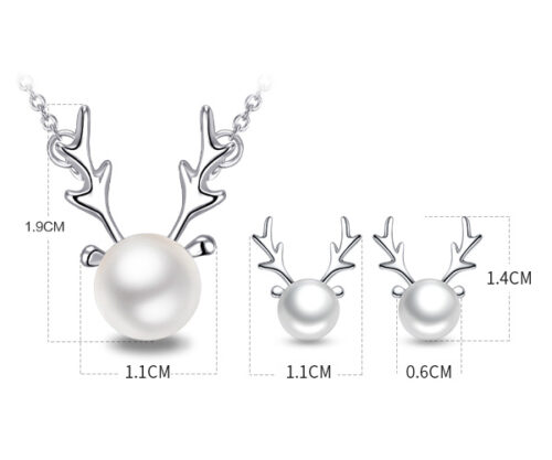 925 Sterling Silver Elk Antler Pearl Necklace and Earrings