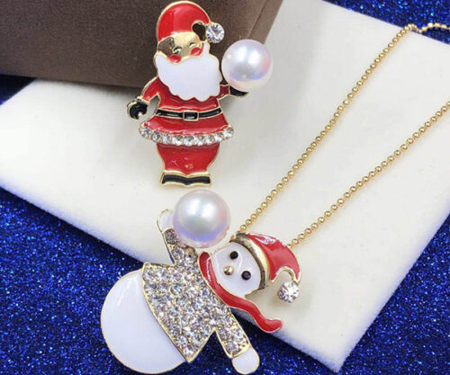 Santa Claus or Snowman Real Pearl Brooch or Pendant
