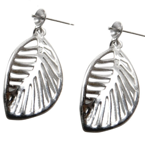 Large Pair of Leaf Shaped 925S Silver Dangling Earrings Settings with Backings