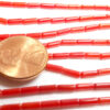 3x6mm Tube Shaped Length Drilled Red Coral on Temporary Strand