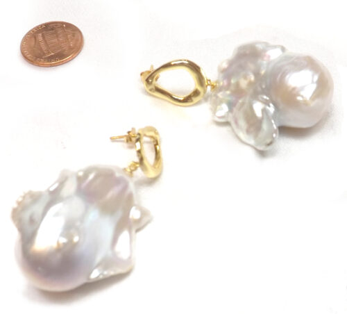 Large Sized Baroque Pearl Earrings in Sterling Silver
