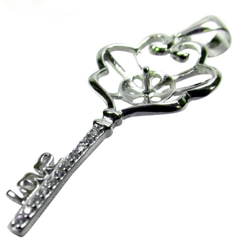 large 925 Sterling Silver pendant setting key shaped