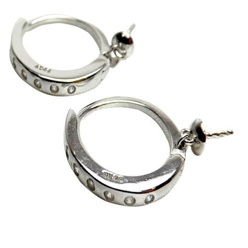 925 Sterling Silver Pearl Dangling Earrings Setting in Diamond Accent Circle
