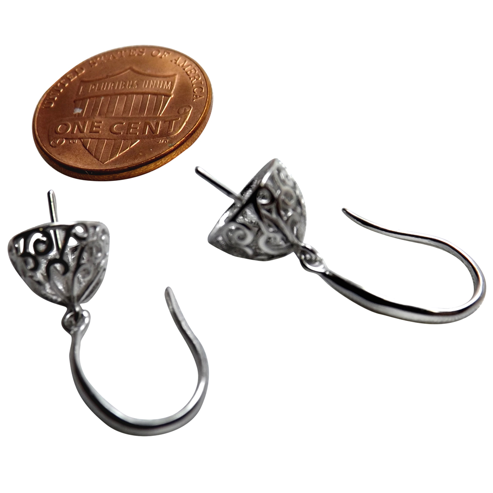 925 Sterling Silver Filigree Dangling Pearl Earrings Settings