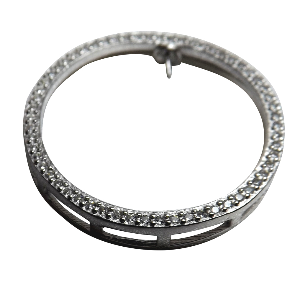 925 Sterling Silver Large Circle with CZ Diamonds Pendant Setting