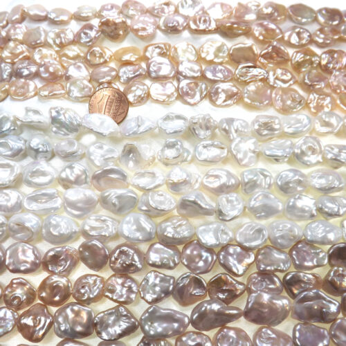 Pink, White and Mauve Colored 12-15mm Length Drilled High Quality Baroque Pearl Strands