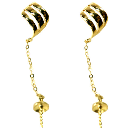 18K Yellow Gold Long Dangling Pearl Earrings Settings