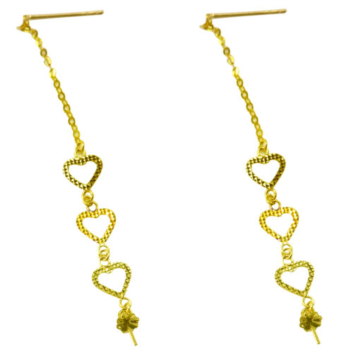 18k yellow gold pearl earrings etting 3 hearts