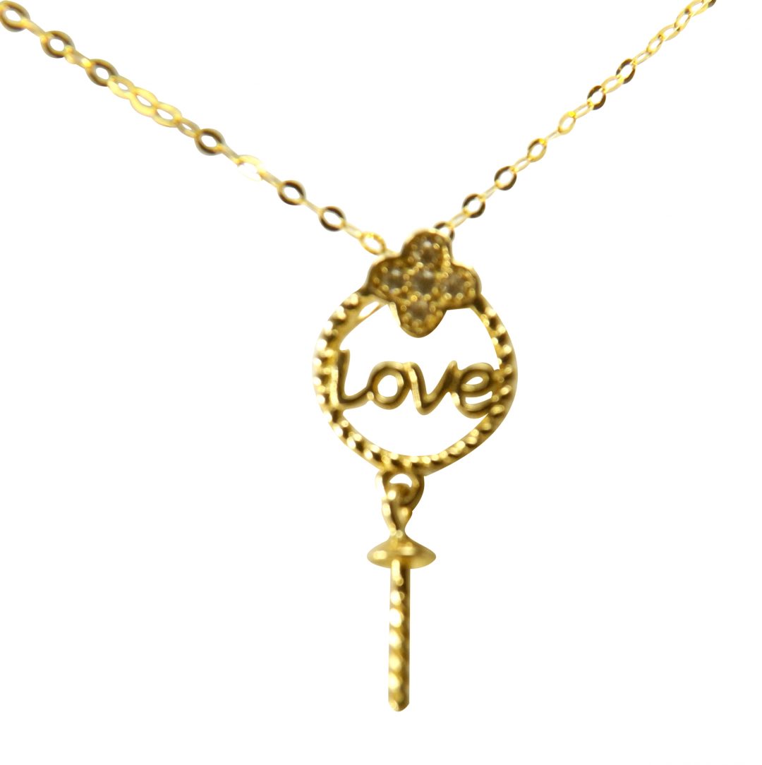 18K Solid Yellow Gold "Love" Pearl Pendant Settings