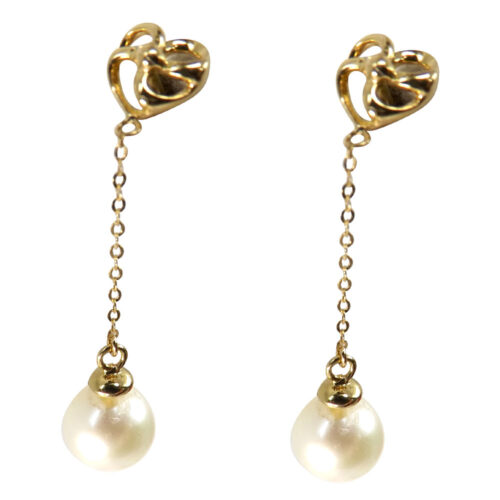 18k yellow gold pearl earrings dangling