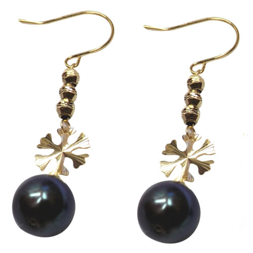 18ky gold pearl dangling earrings