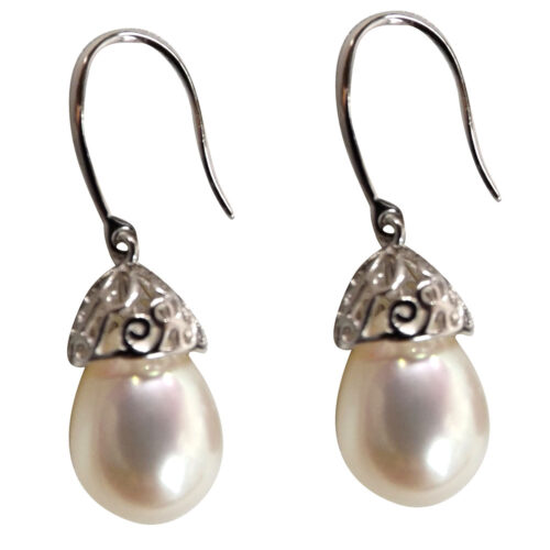 925 Sterling Silver Filigree Dangling Pearl Earrings