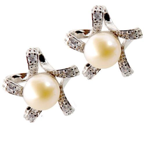 Large 925 Sterling Silver star shaped pearl earrings